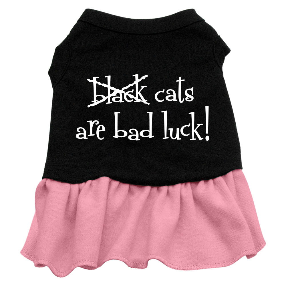 Black Cats are Bad Luck Screen Print Dress Black with Pink XS